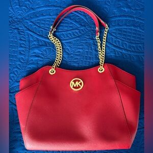 Michael Kors Red Shoulder Bag with Gold Chain